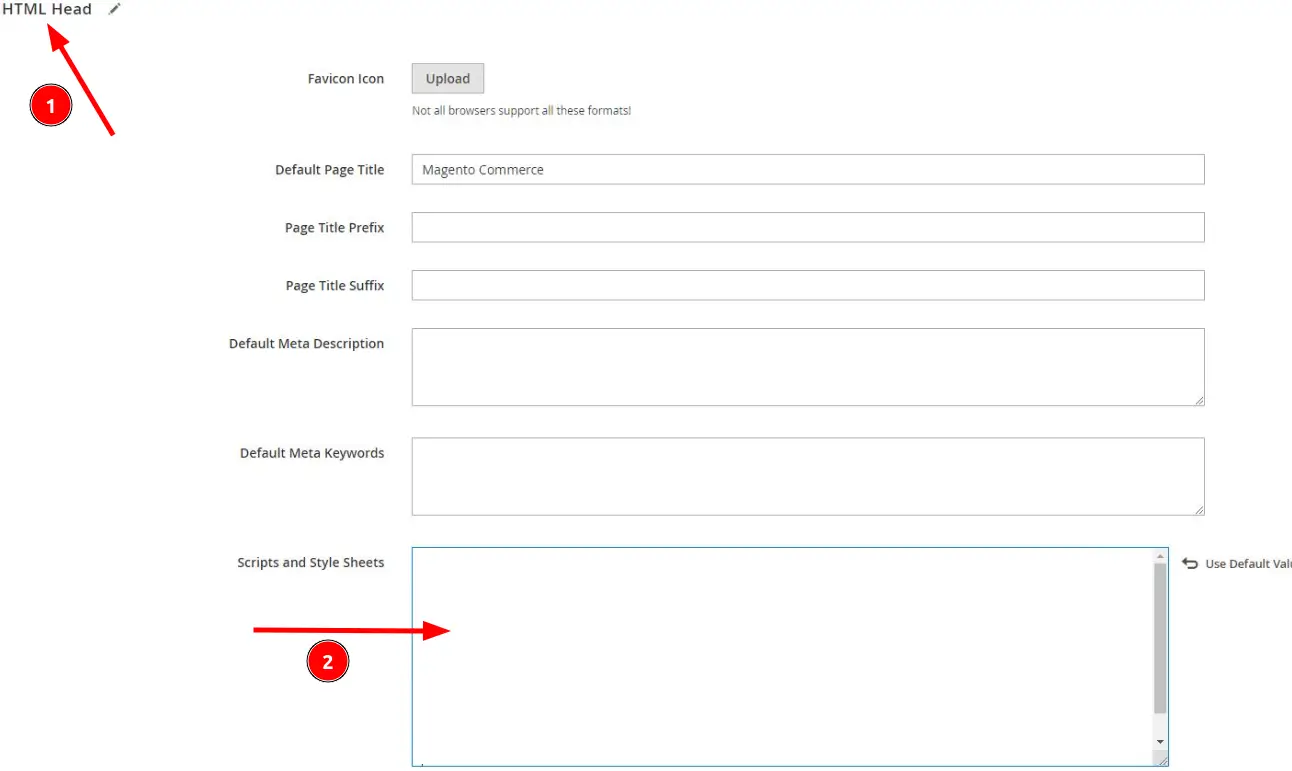 Magento HTML Head Configuration