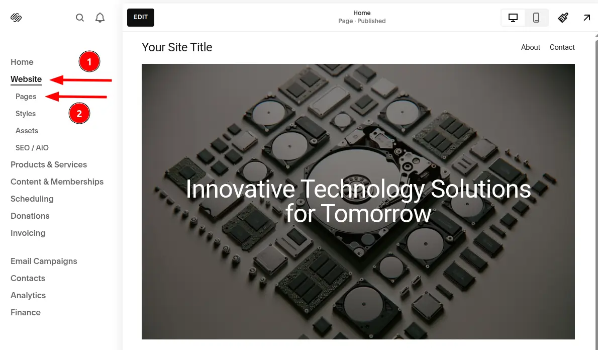 Squarespace Navigation to Code Injection