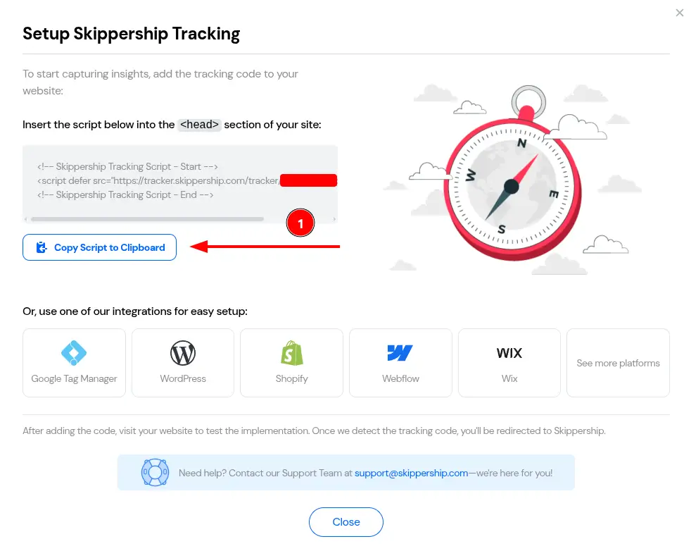 Get your unique tracking script