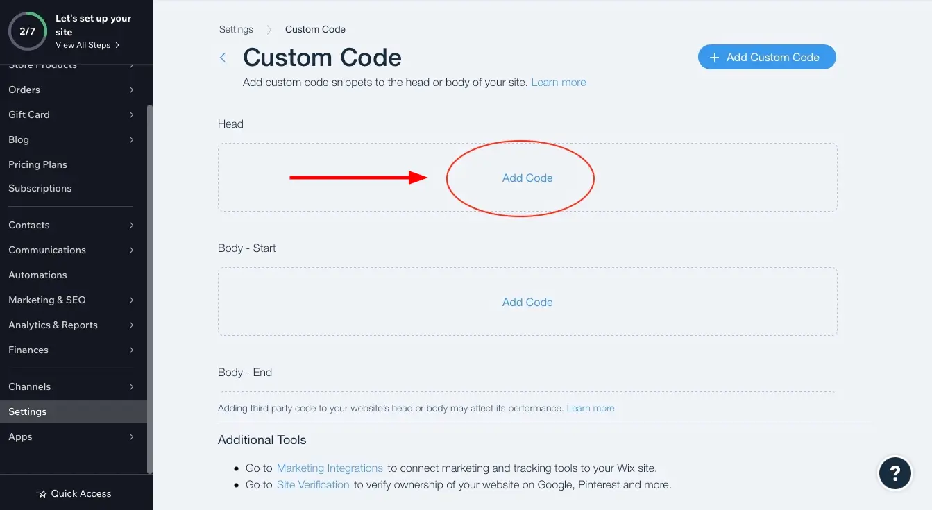 Wix Add Code Button